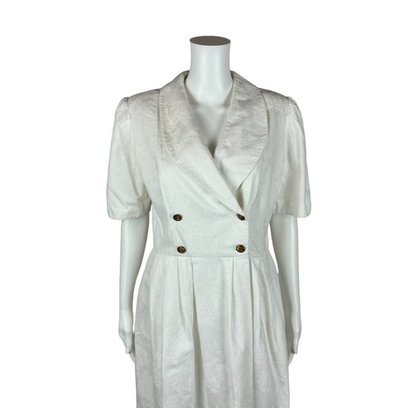 Vintage 80s Brocade Dress White Floral Collared Party Cocktail Petite Lanz - Picture 2 of 10